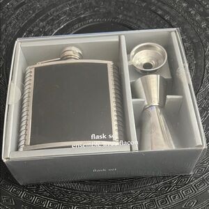 Pier 1 Silver Flask Set with Funnel